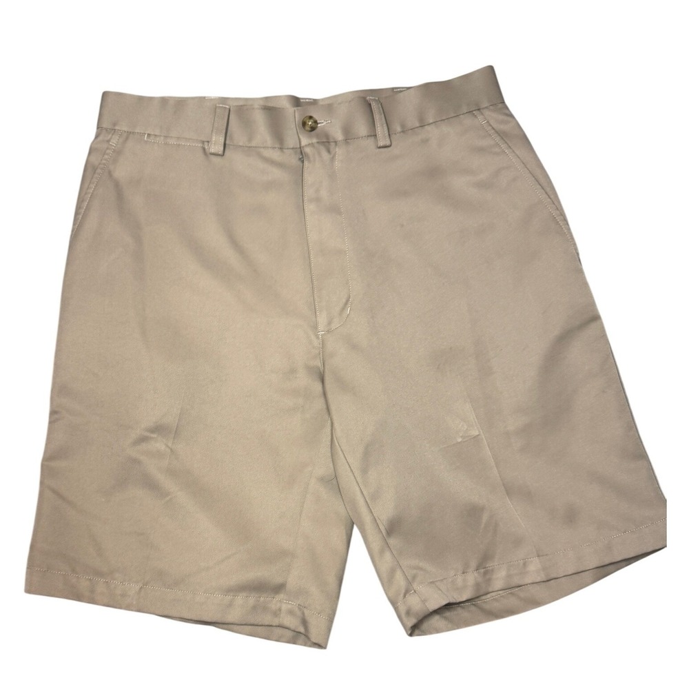 PGA Tour Mens Golf Shorts Tan Khaki Flat Front Polyester Size 32 RN37763